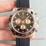 Best Swiss Copy Rolex Daytona Watch Rose Gold Black Dial Ceramic Bezel Rubber Band